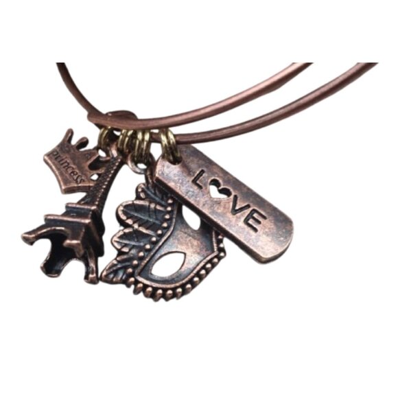 HAND-CRAFTED Copper Wire Expandable Adjustable Charm Bangle Bracelet - Picture 6 of 9